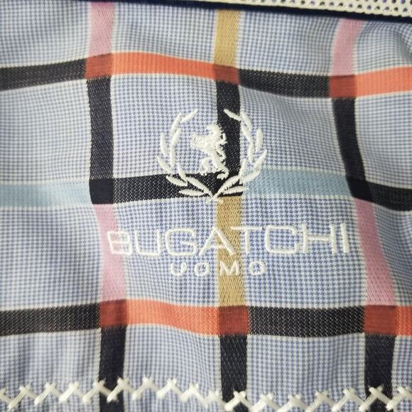 Bugatchi Uomo Shirt Mens Large Blue Multicolor Plaid Classic Fit Contrast Cuff - Picture 11 of 13